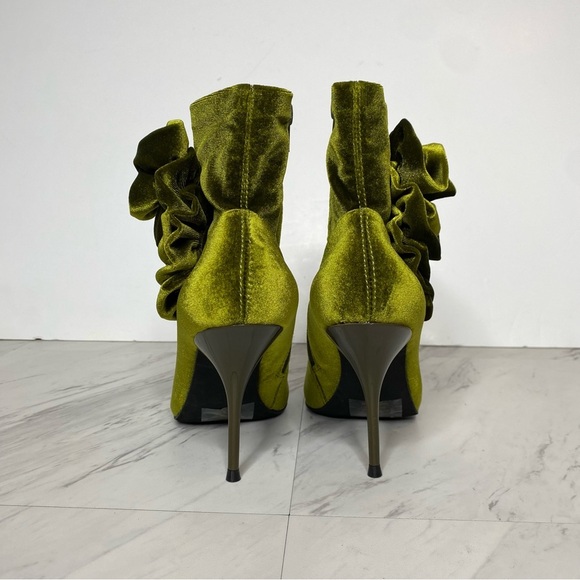 New! Jeffrey Campbell Florette Green Crushed Velvet Pointy Toe Heel Bootie 7 - Picture 3 of 14